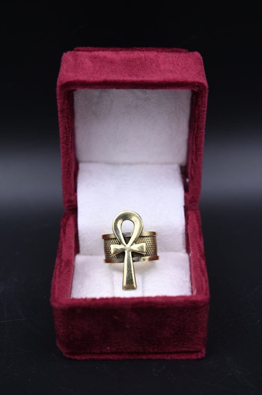 Oxidized Copper Ankh Ring: Egyptian Key of Life Symbol