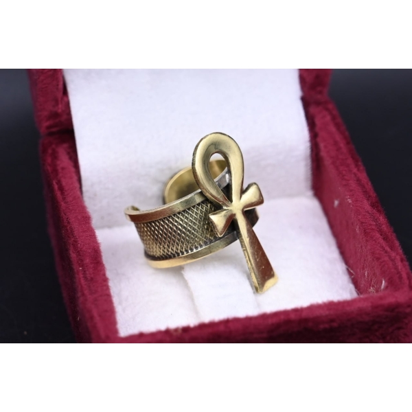 Oxidized Copper Ankh Ring: Egyptian Key of Life Symbol