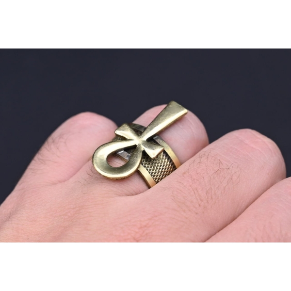 Oxidized Copper Ankh Ring: Egyptian Key of Life Symbol
