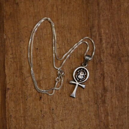 Silver Ankh Pendant Necklace: Egyptian Scarab Amulet