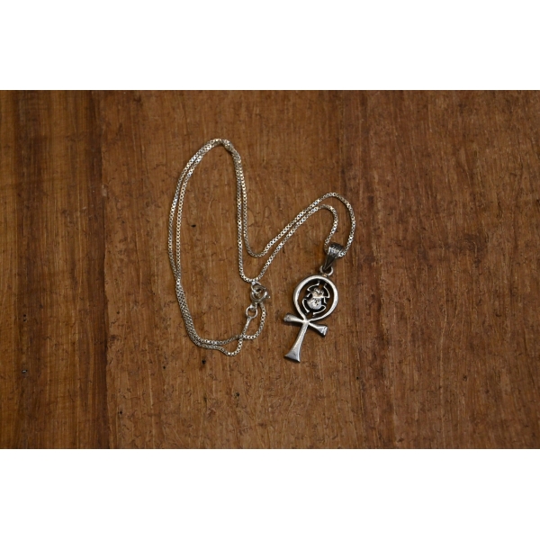 Silver Ankh Pendant Necklace: Egyptian Scarab Amulet