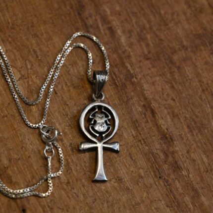 Silver Ankh Pendant Necklace: Egyptian Scarab Amulet - صورة إضافية 2