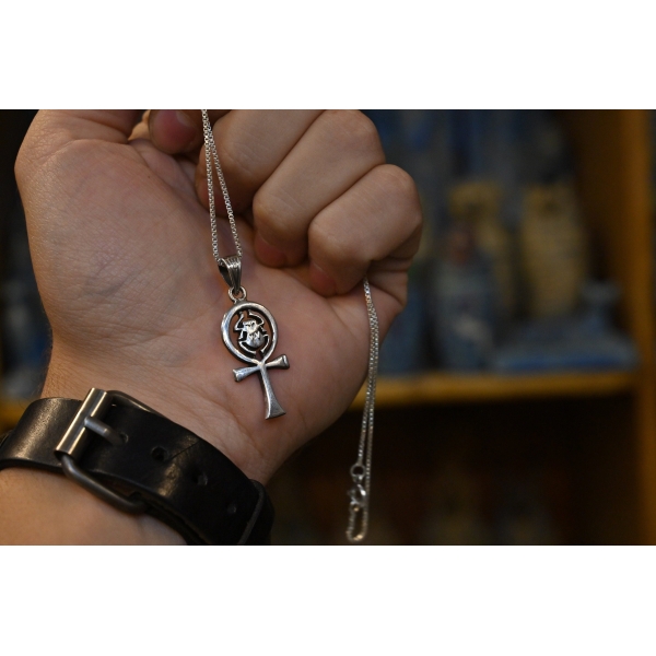 Silver Ankh Pendant Necklace: Egyptian Scarab Amulet - صورة إضافية 5
