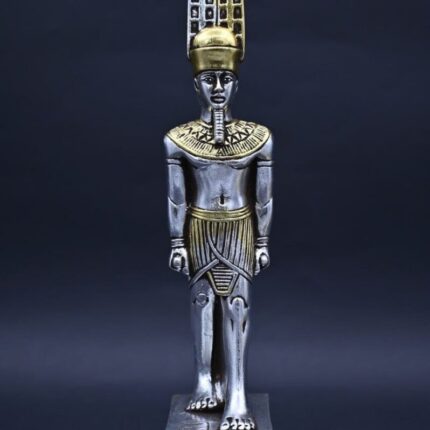 Silver Leaf Amun Ra Statue – Egyptian Mythology Stone Sculpture