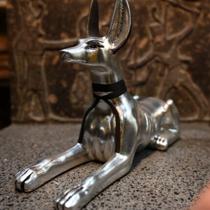 Silver Leaf Anubis Statue – Egyptian God of Mummification, Replica