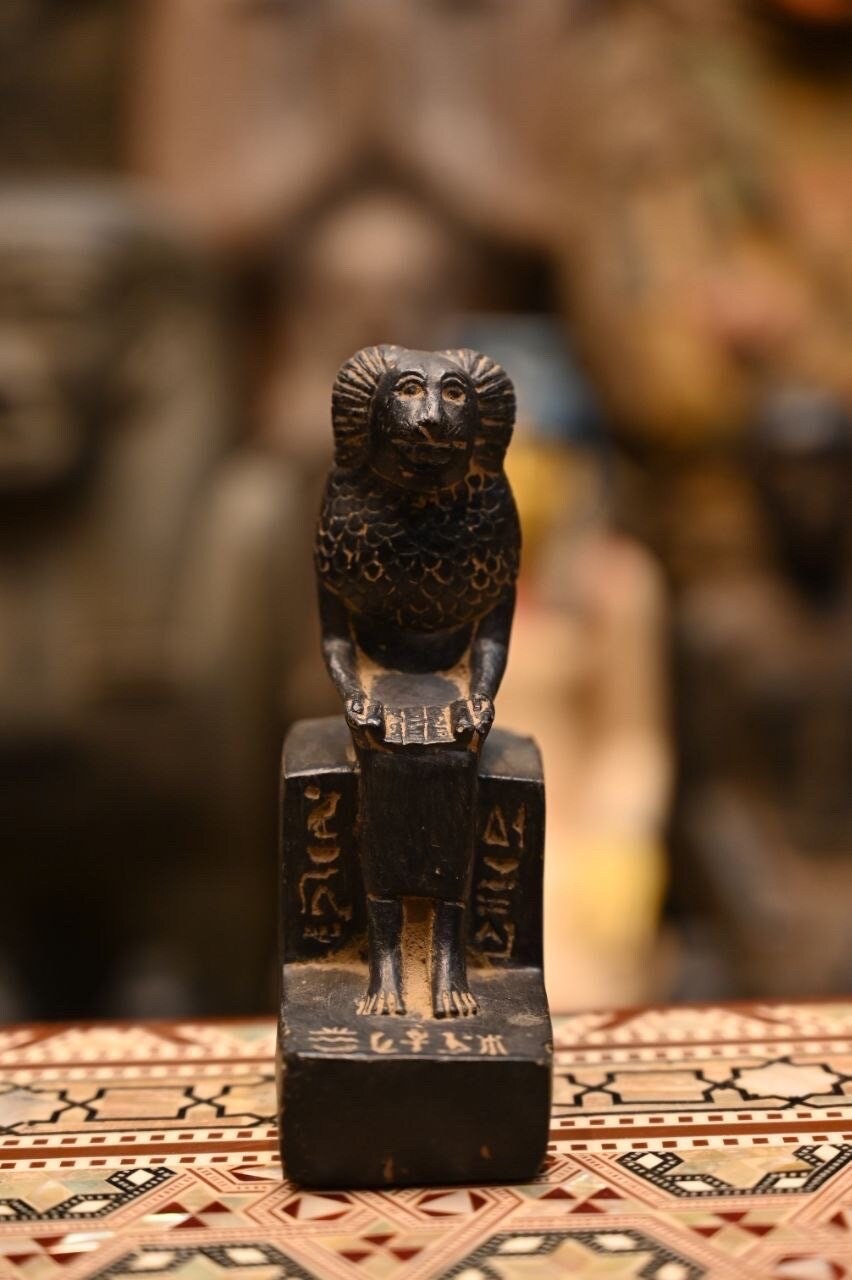 Thoth -vintage statue-Depicted in Baboon-Symbol of wisdom writing-moon-Egyptian antique statues -handcraft-Archeology/Egyptian mythology