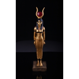 Vintage Golden Hathor Statue: Egyptian Goddess of Love & Beauty