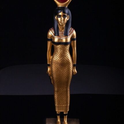 Vintage Golden Hathor Statue: Egyptian Goddess of Love & Beauty