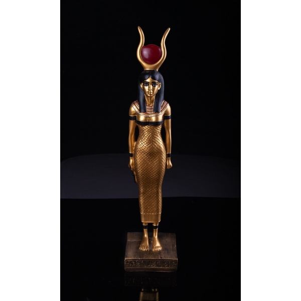 Vintage Golden Hathor Statue: Egyptian Goddess of Love & Beauty