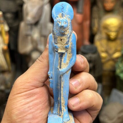 Vintage Sekhmet statue-made of Faience - goddess of war-sculpture amulet--ancient Egyptian goddess-Egyptian religion-mythology - صورة إضافية 2