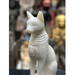 White Stone Bastet Cat Statue, Egyptian Goddess