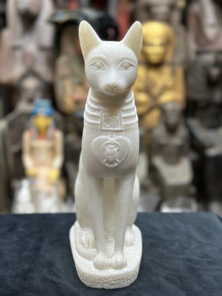 White Stone Bastet Cat Statue, Egyptian Goddess - صورة إضافية 10