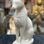 White Stone Bastet Cat Statue, Egyptian Goddess - صورة إضافية 2