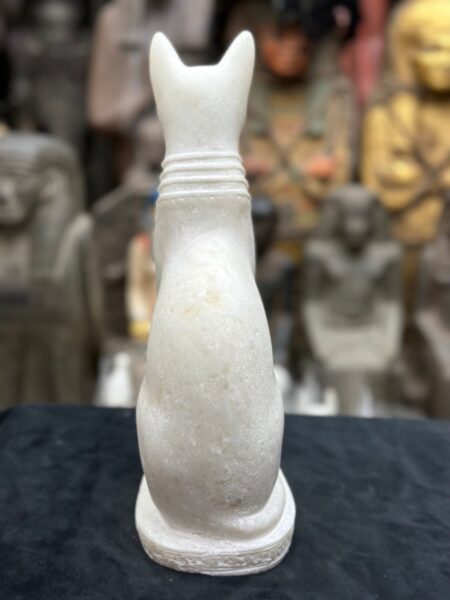 White Stone Bastet Cat Statue, Egyptian Goddess - صورة إضافية 3