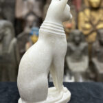 White Stone Bastet Cat Statue, Egyptian Goddess - صورة إضافية 5