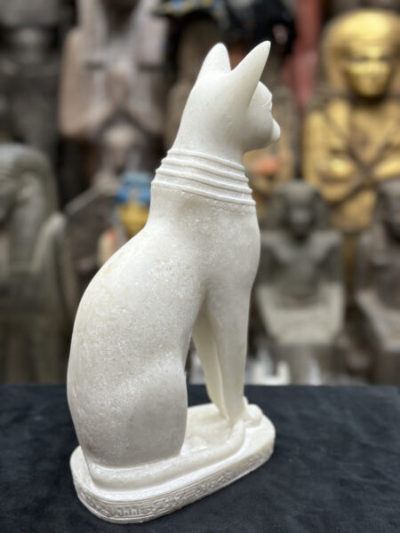 White Stone Bastet Cat Statue, Egyptian Goddess - صورة إضافية 5