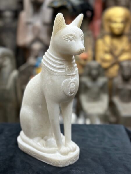 White Stone Bastet Cat Statue, Egyptian Goddess - صورة إضافية 8