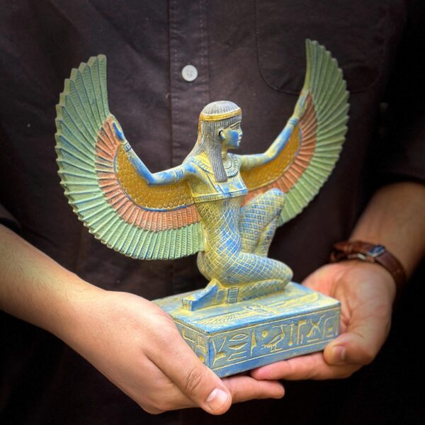 Winged Isis Goddess Statue – Blue Egyptian Sculpture of Protection, Love & Beauty | Egyptian Mythology | in Egypt - صورة إضافية 5