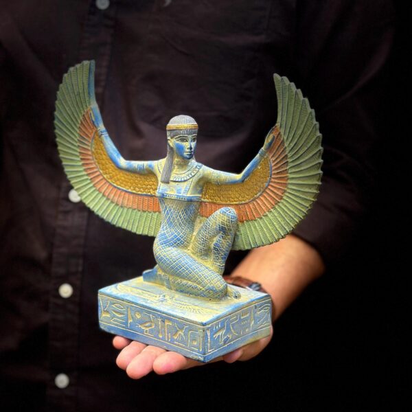 Winged Isis Goddess Statue – Blue Egyptian Sculpture of Protection, Love & Beauty | Egyptian Mythology | in Egypt - صورة إضافية 8