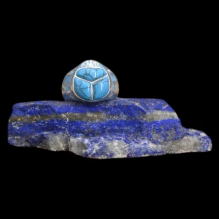 Egyptian Lotus Flower Ring, 925 Sterling Silver, Red Coral Gemstone