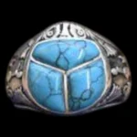 Sterling Silver Egyptian Ring: Lotus Flower & Coral Gemstone